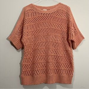Chico’s Open Knit Sweater Top Size 4 US XXL Coral Short Sleeve Stretch Bohemian